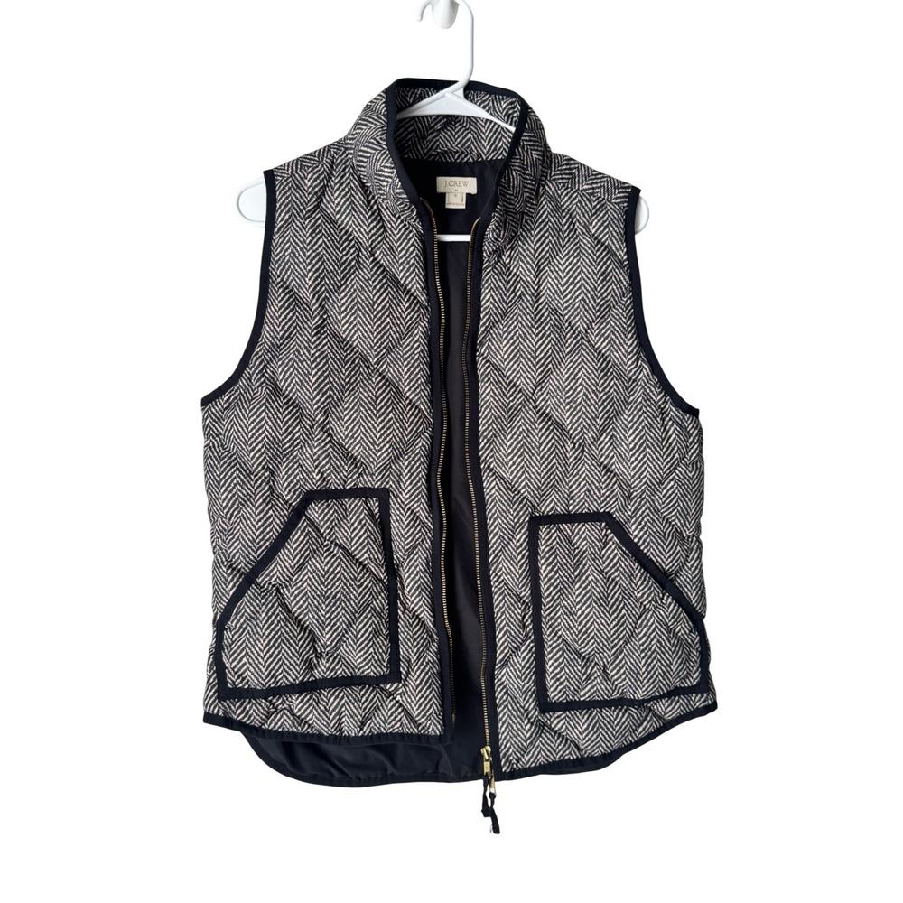 J.Crew Excursion Puffer Vest Navy Cream Herringbone Down Fill 02533 Mens M